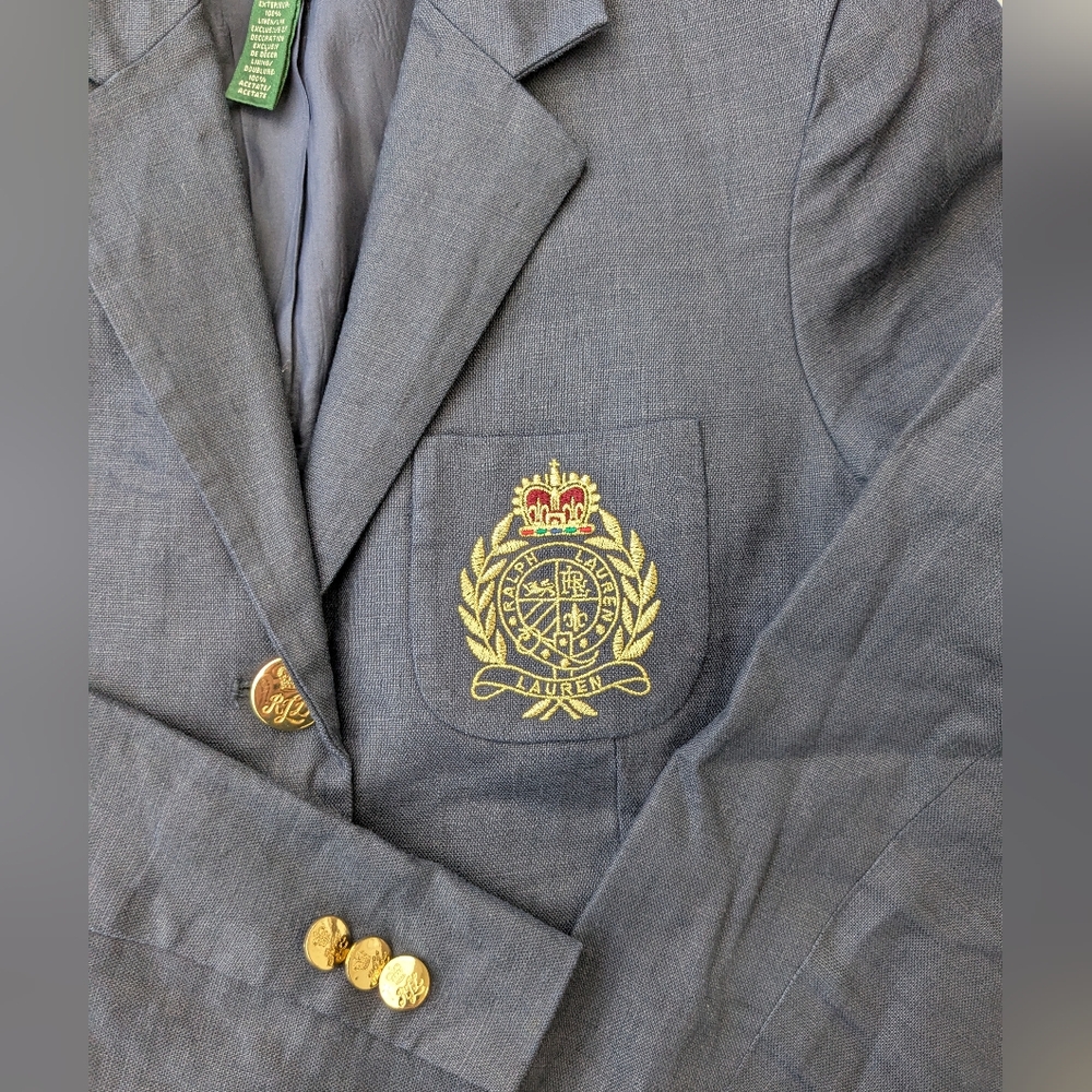 Ralph Lauren Petite Navy Blue Tailored Blazer W Gold Accents - Picture 6 of 12